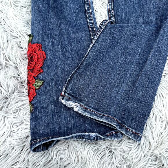 Kids Denim Jeans with Red Floral Embroidery - Picture 9 of 13